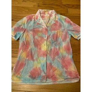 NWOT BP Women's muticolor tie dye collar button down cotton blend shirt sz small